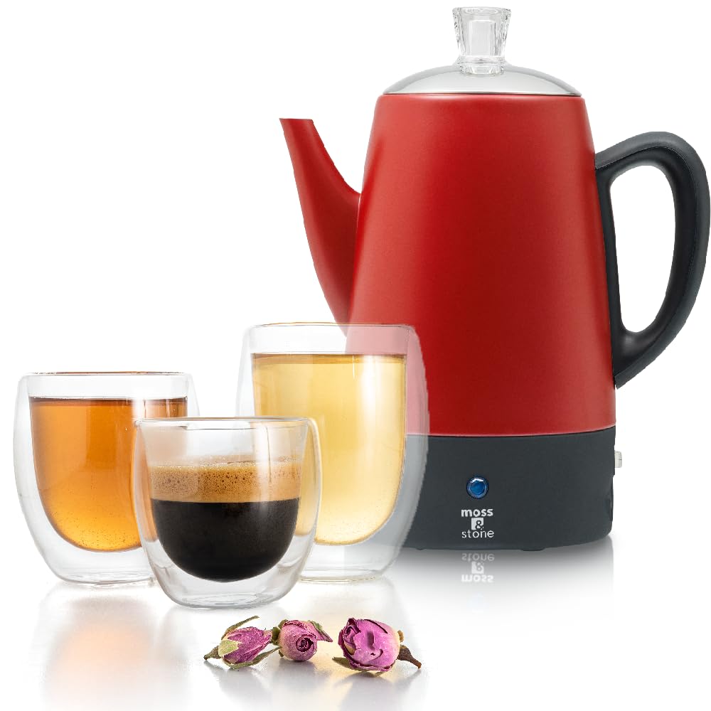 Red 10 Cups Electric Coffee Percolator with 3 Glass Cups N9036