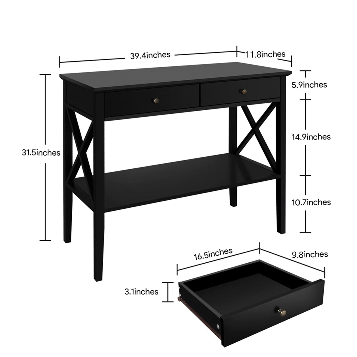 39" Entryway Table with Drawers and Storage Shelf R834