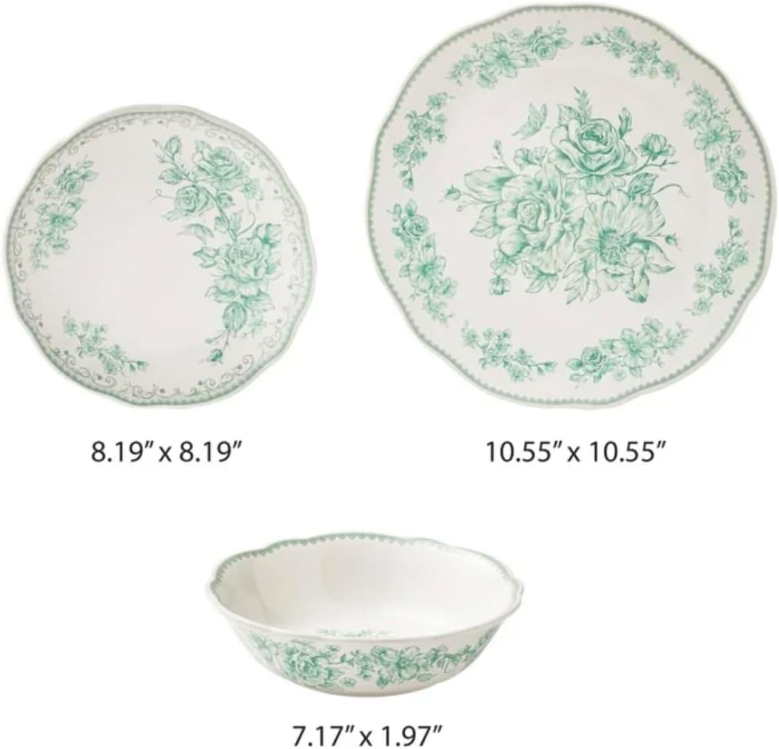 12-Piece Stoneware Dinnerware Set, Service for 4, Green N625