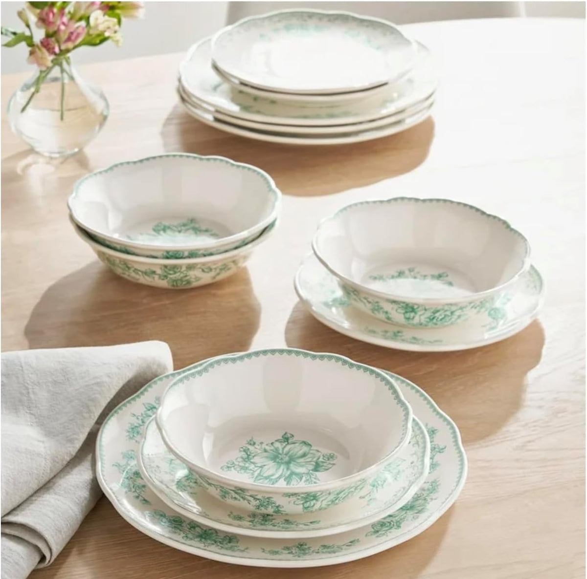 12-Piece Stoneware Dinnerware Set, Service for 4, Green N625