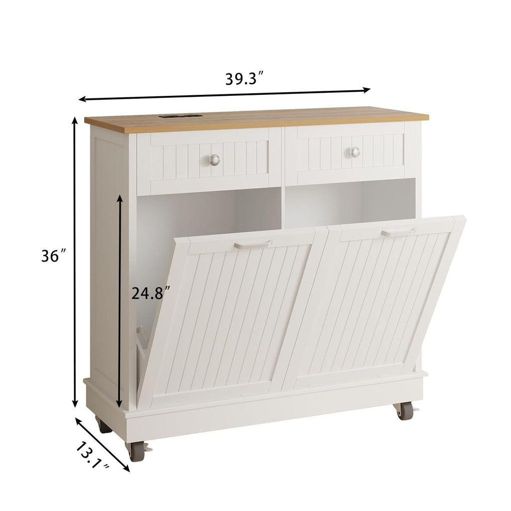 White 20 Gallon Tilt Out Trash Cabinet with Drawer A4101