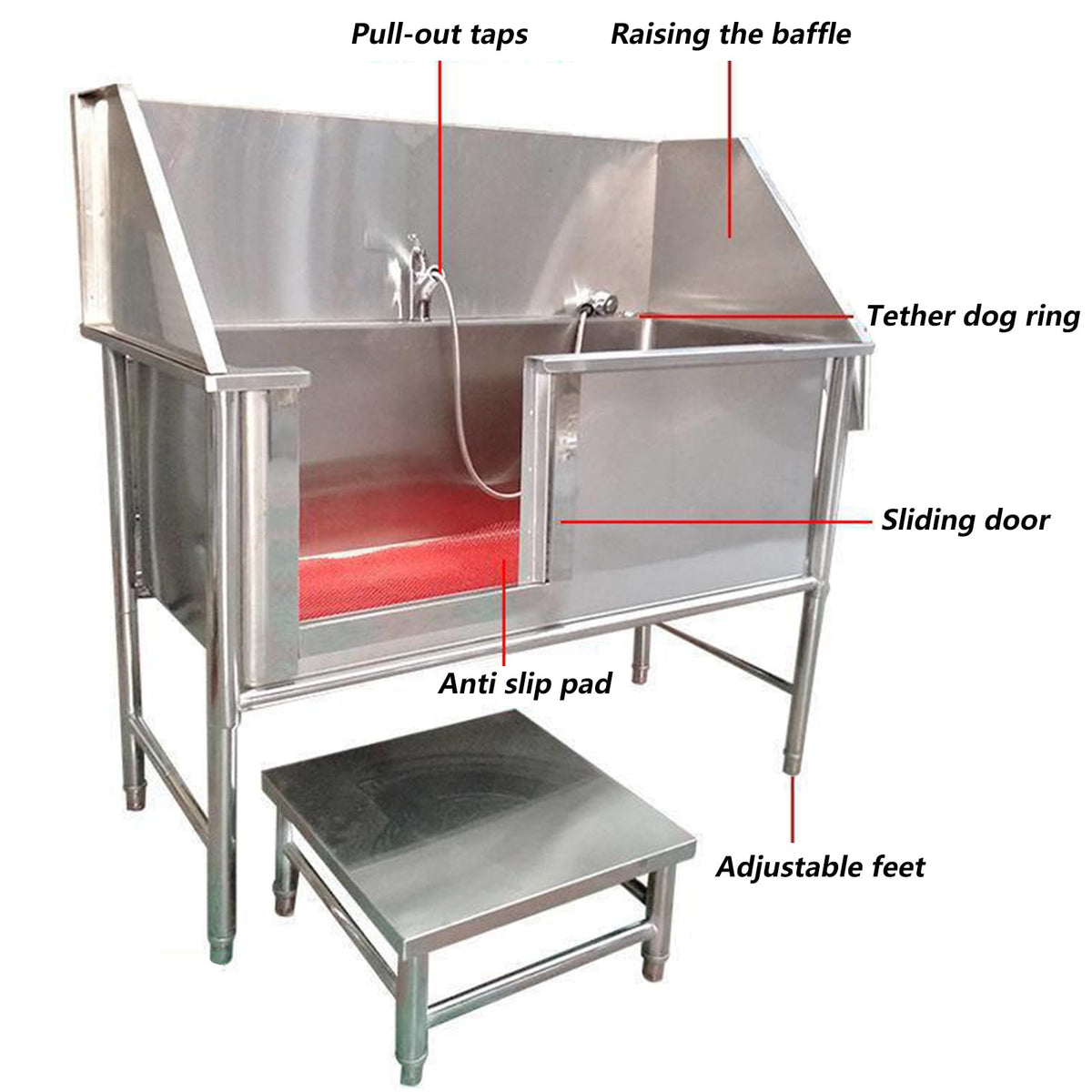 47 Inch Stainless Steel Dog Grooming Tub with Walk-in Stairs W82131