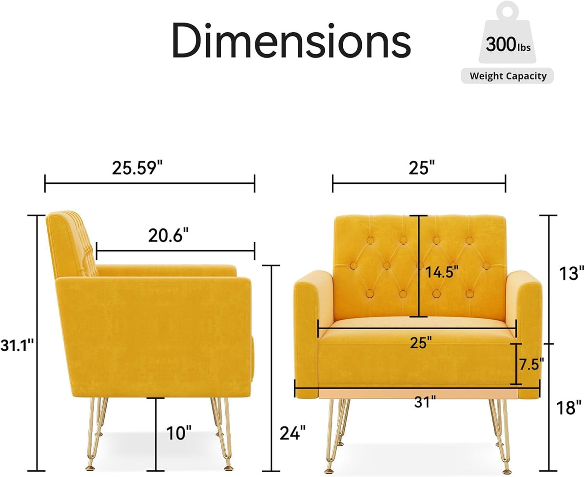 Velvet Single Sofa Chair with Tufted Back and Metal Legs L772616