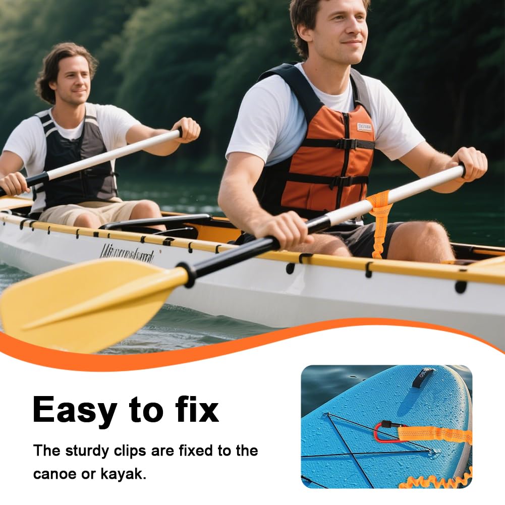 2-Pack Kayak Paddle Leash, 5-7 FT Stretchable Coiled Lanyard with Carabiner U7293