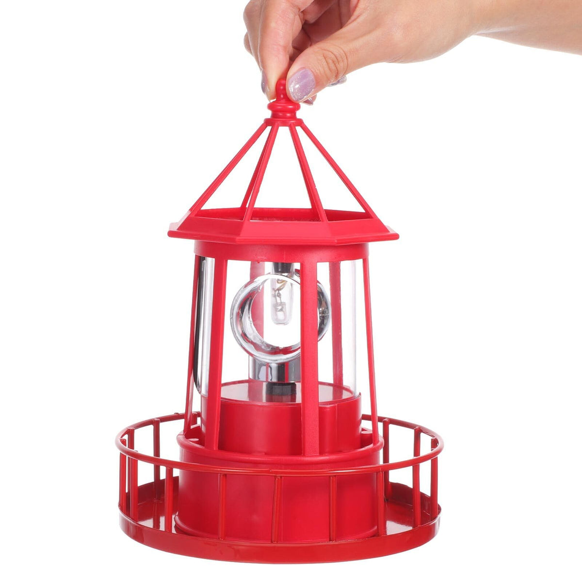 Solar Powered Rotating Lighthouse Garden Light Outdoor Waterproof Resin Iron Red Q757