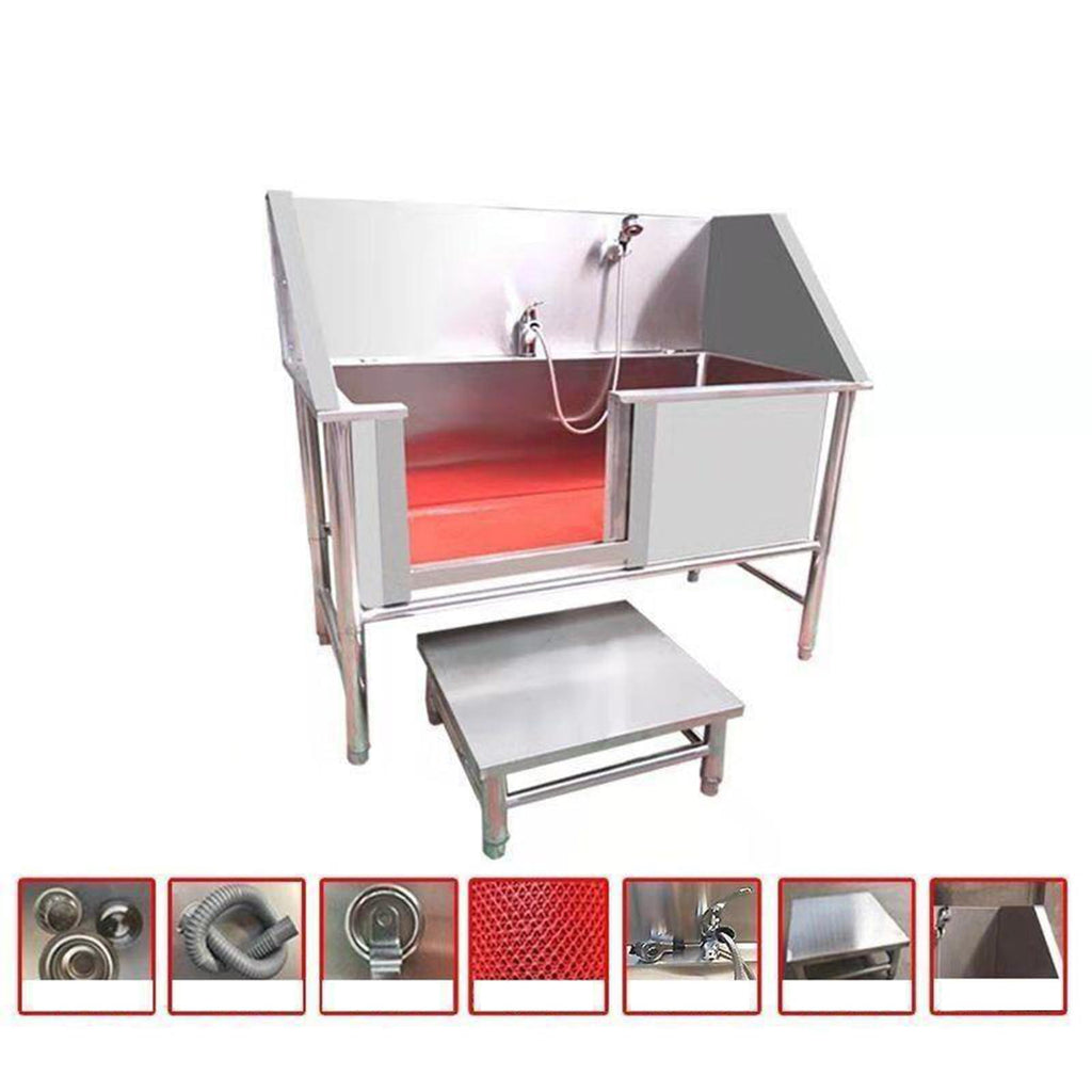 47 Inch Stainless Steel Dog Grooming Tub with Walk-in Stairs W82131