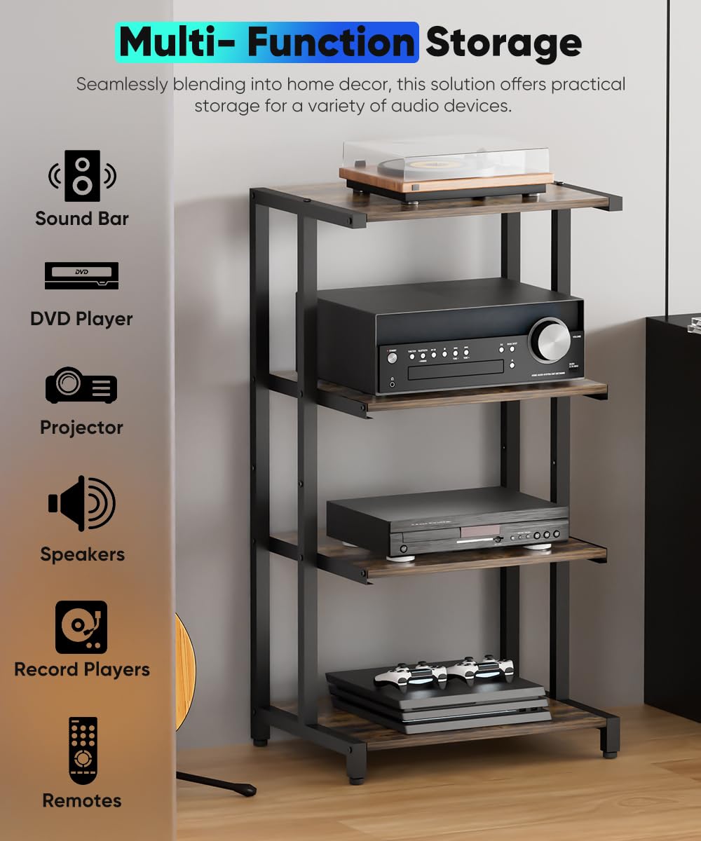 4-Tier Black Wooden Media Stand P455
