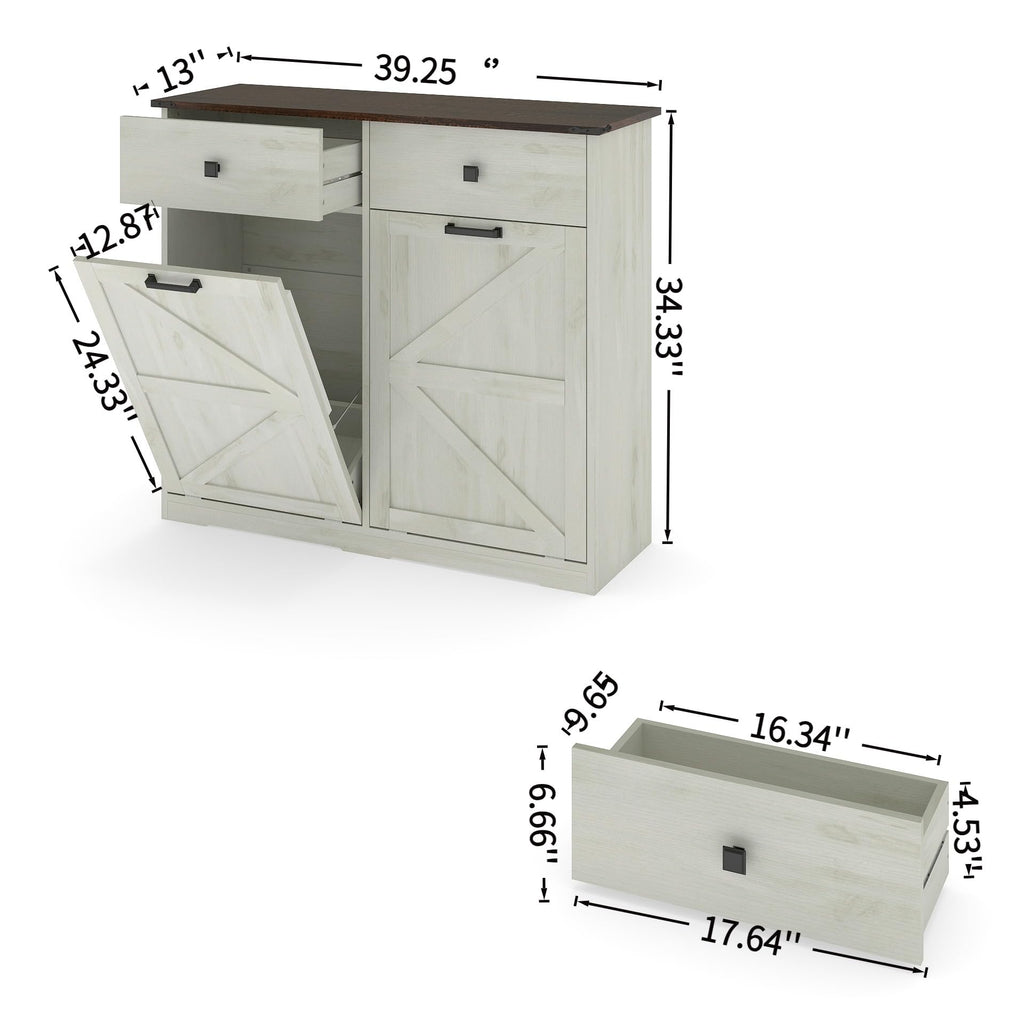 Antique White Double Tilt Out Trash Cabinet with 2 Drawers M851165