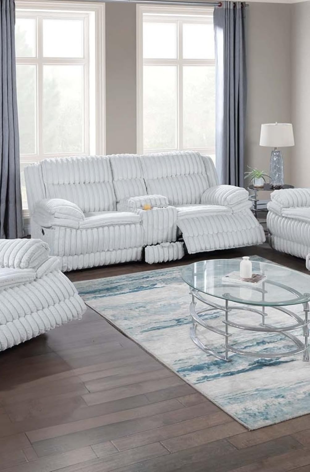 Light Gray Corduroy Loveseat Recliner with Console Drawer I867042