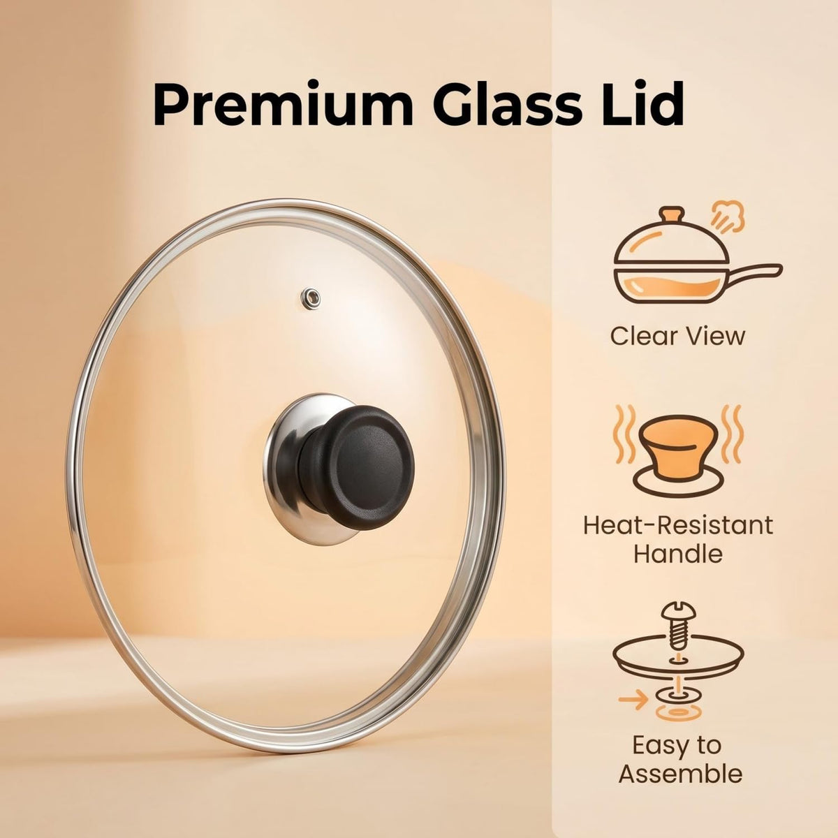 11" Tempered Glass Lid with Vented Anti-Scald Handle F9003