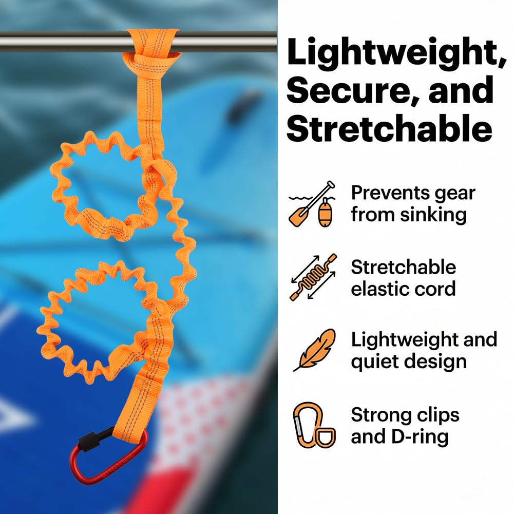 2-Pack Kayak Paddle Leash, 5-7 FT Stretchable Coiled Lanyard with Carabiner U7293