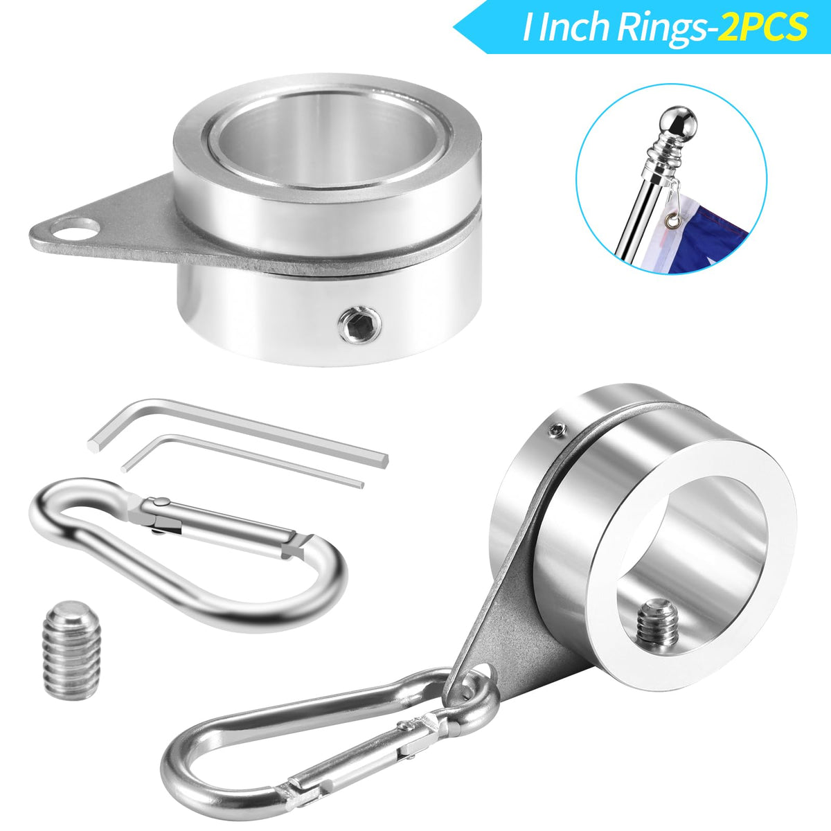 1" Aluminum Alloy Flag Pole Rings 2 Pcs K4463