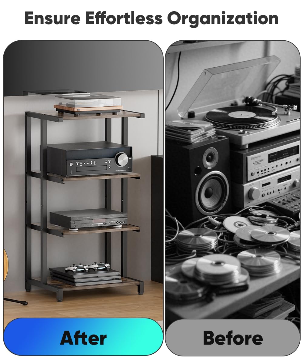 4-Tier Black Wooden Media Stand P455