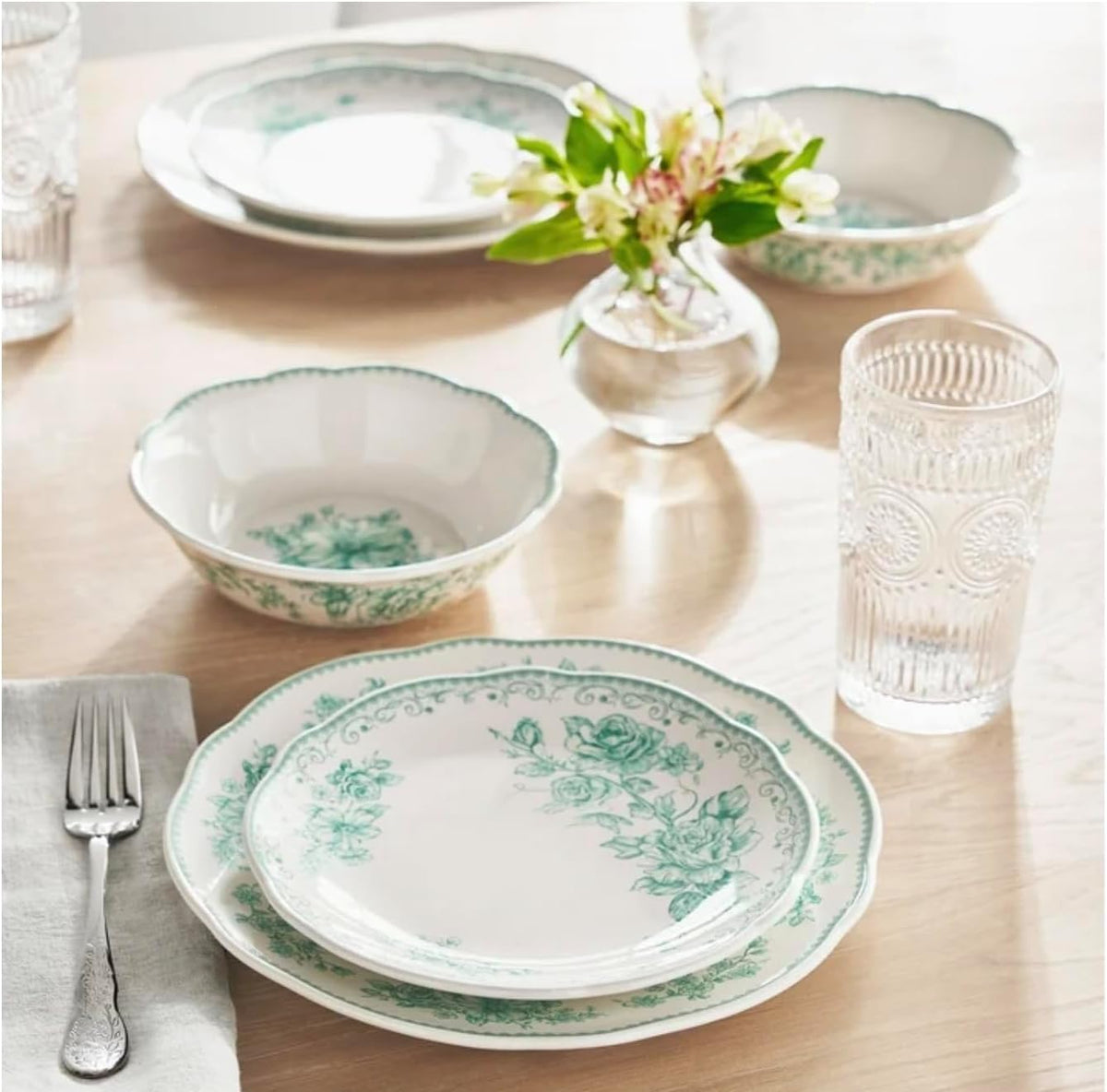 12-Piece Stoneware Dinnerware Set, Service for 4, Green N625