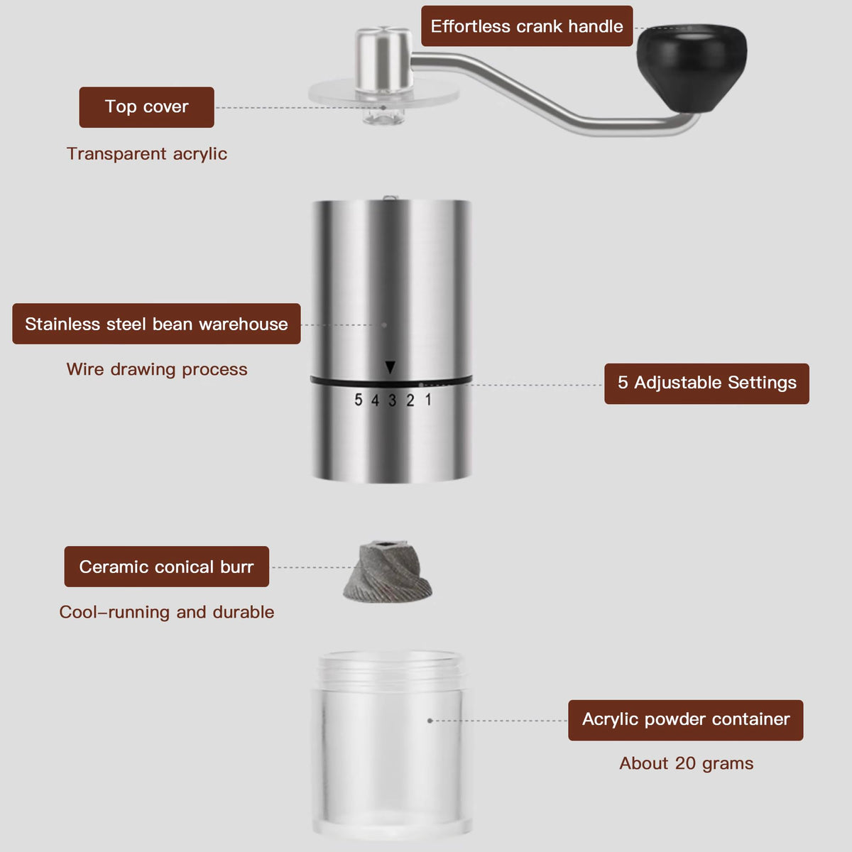 Manual Coffee Grinder with Ceramic Conical Burr H722