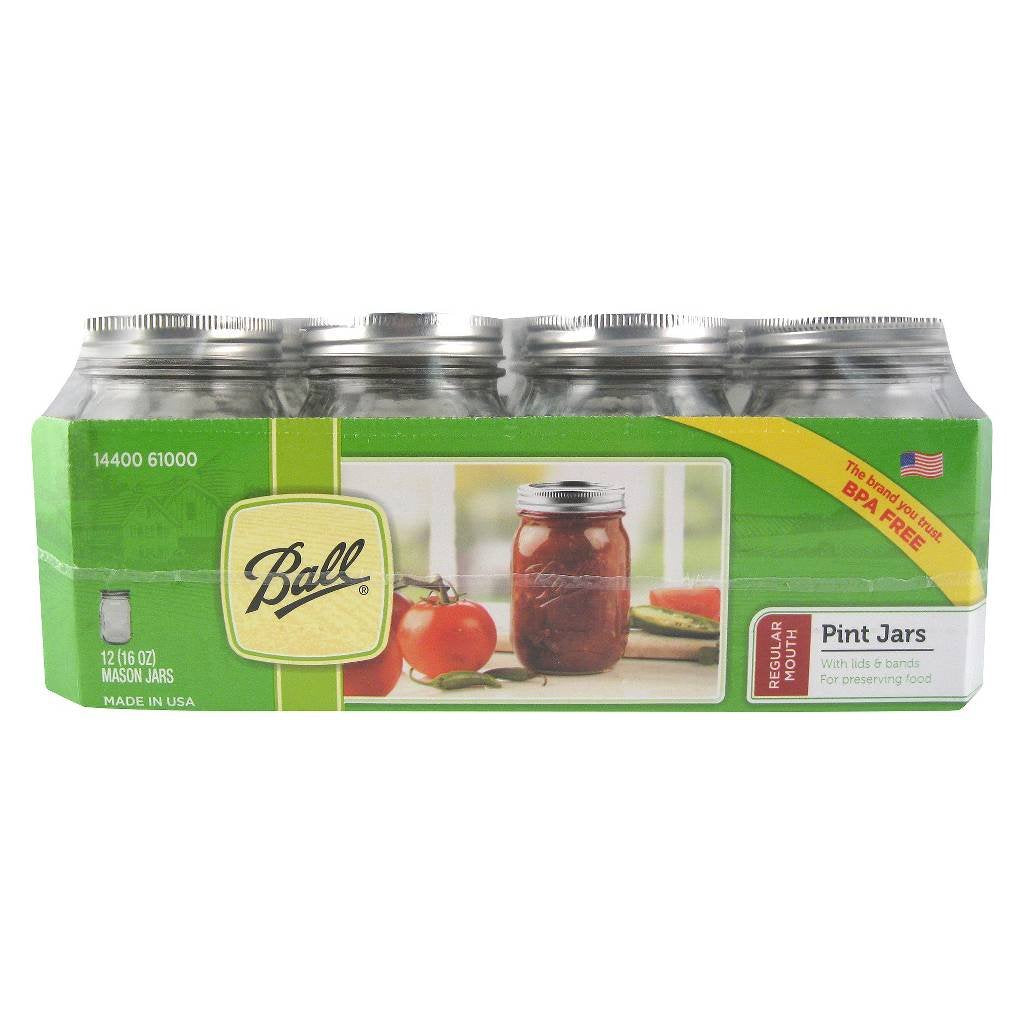 12 Regular Mouth Glass Mason Jars with Lid and Band D710