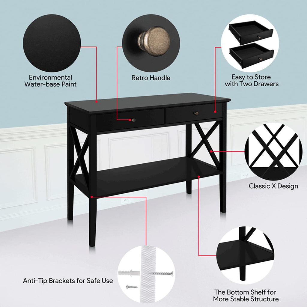 39" Entryway Table with Drawers and Storage Shelf R834