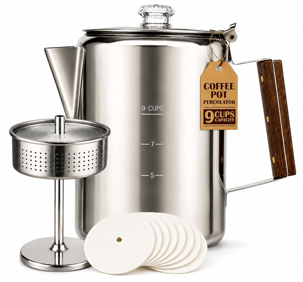 9 Cup Silver Stovetop Coffee Percolator L498392