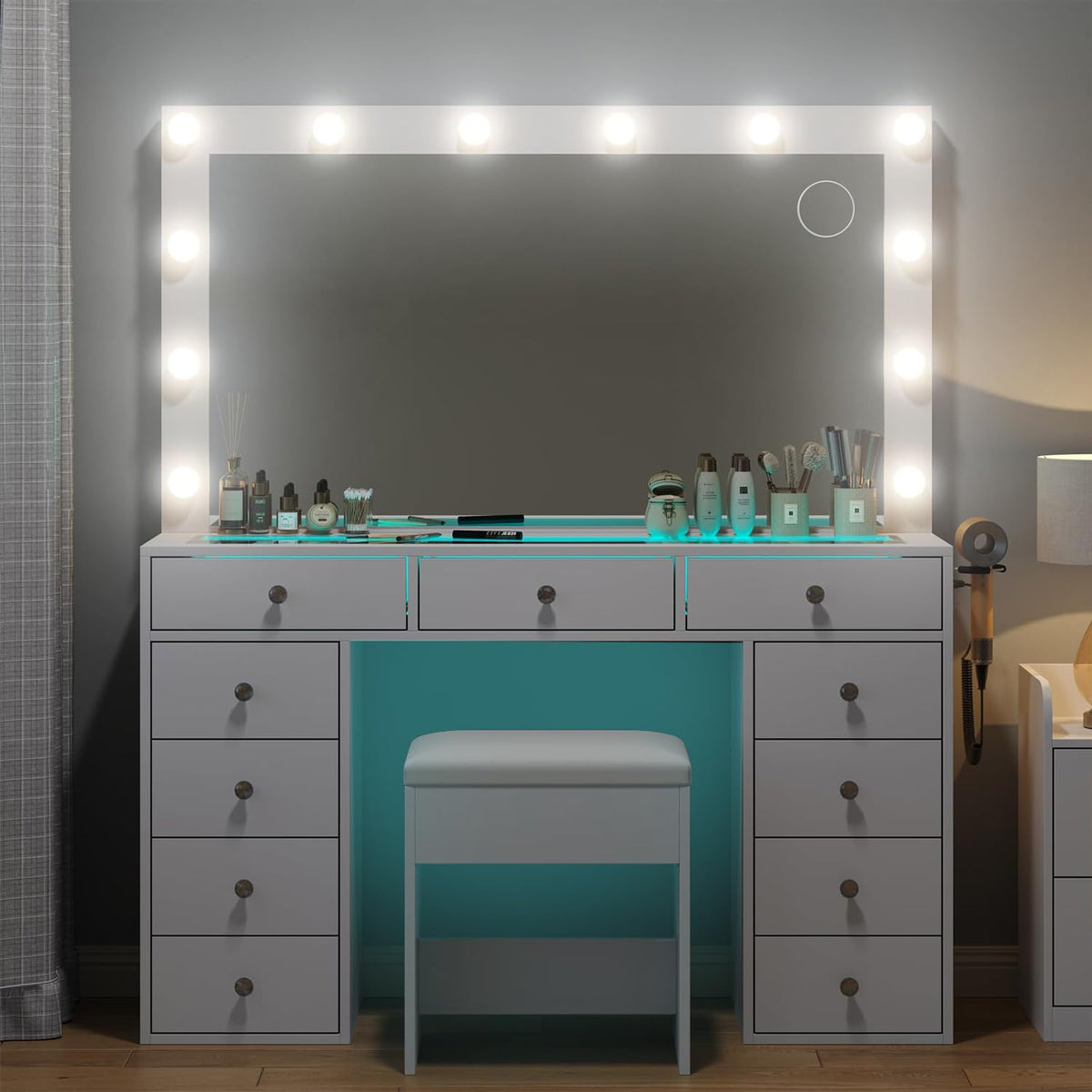 Makeup Vanity Desk with Mirror and 11 Drawers H564