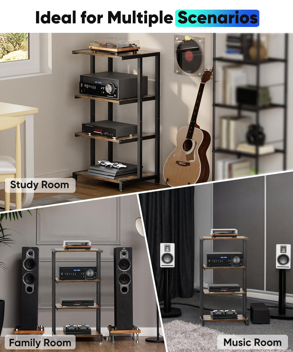 4-Tier Black Wooden Media Stand P455