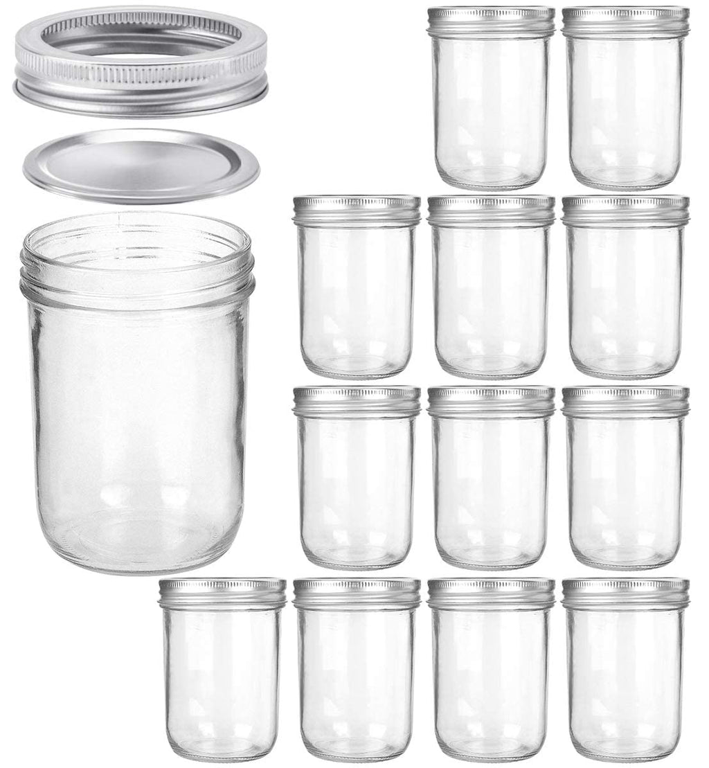 16oz Wide Mouth Mason Jars, 12 Pack with Lids & Bands O27616