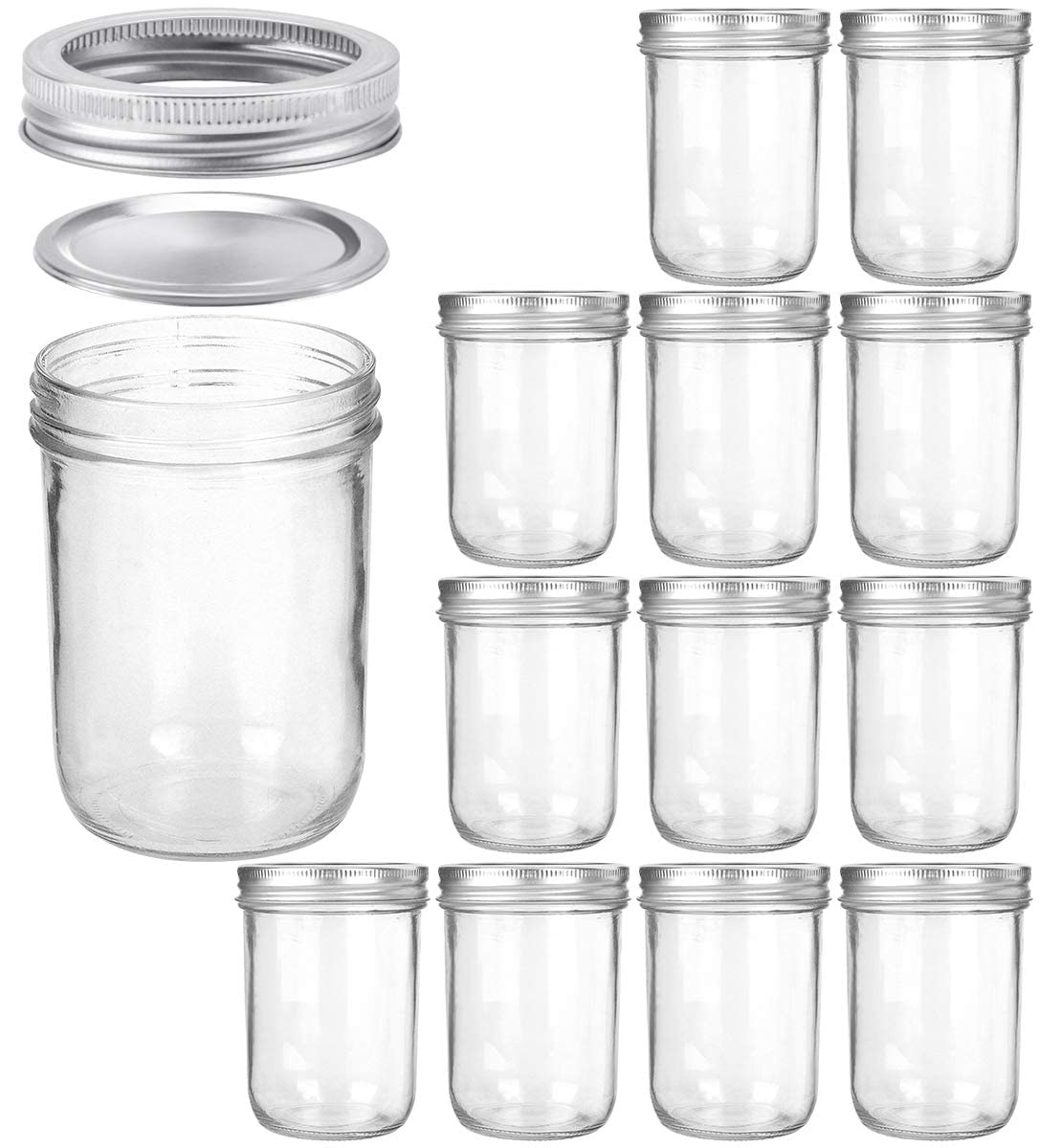 16oz Wide Mouth Mason Jars, 12 Pack with Lids & Bands O27616