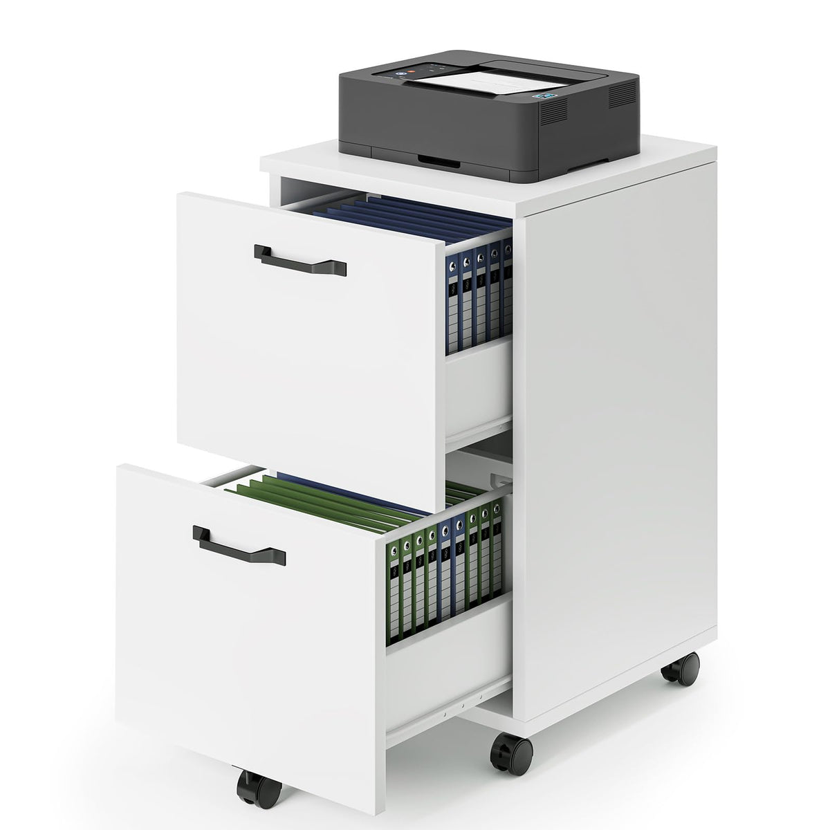 2 Drawer White Rolling Wood File Cabinet B92671