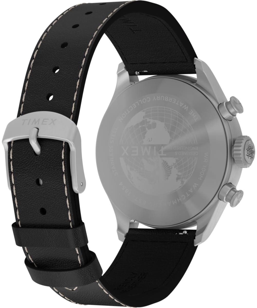 41 mm Quartz Watch Brown Leather Strap Black Dial Stainless Steel Case X98851