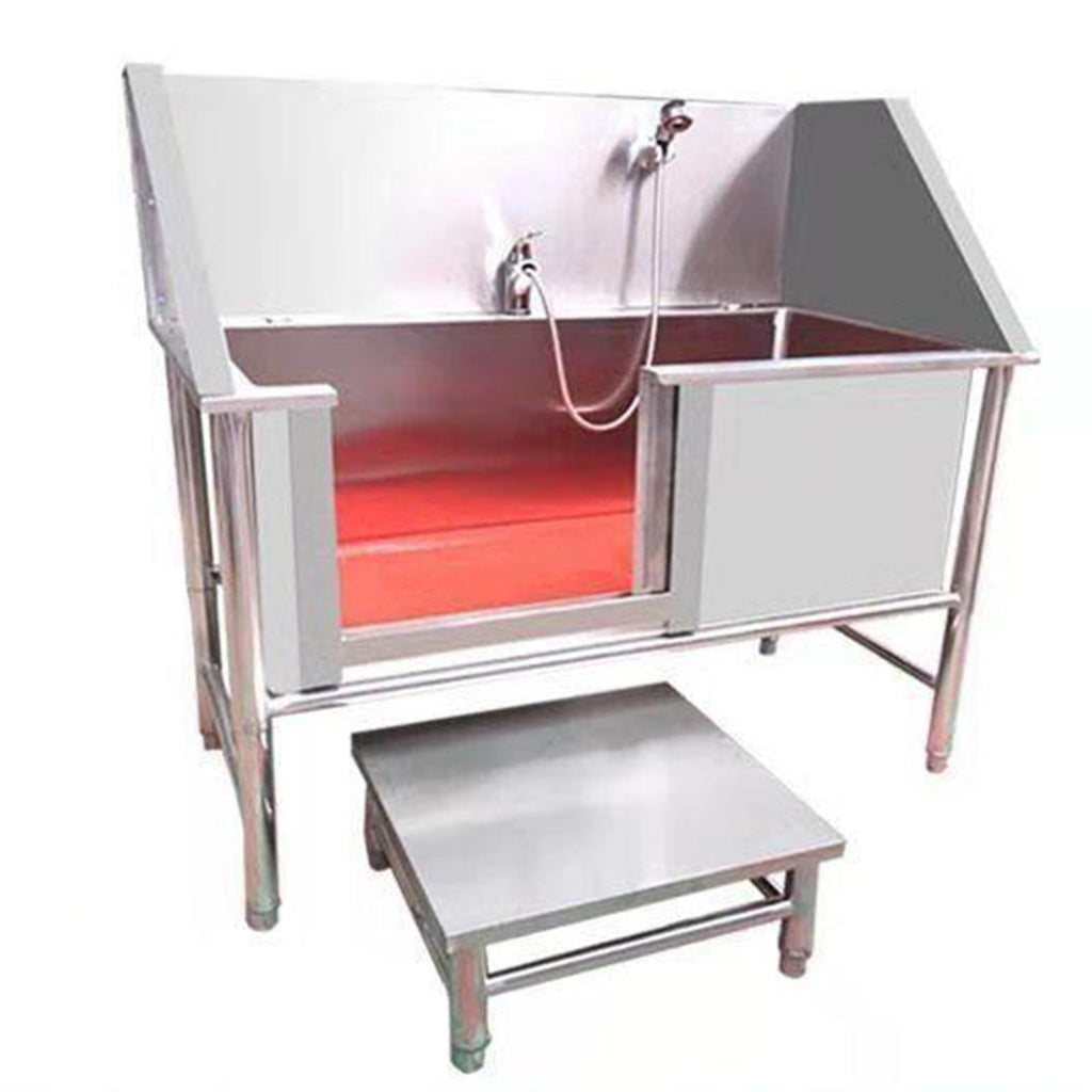 47 Inch Stainless Steel Dog Grooming Tub with Walk-in Stairs W82131