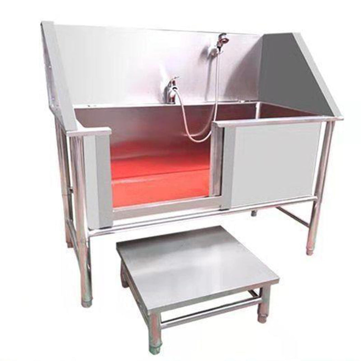 47 Inch Stainless Steel Dog Grooming Tub with Walk-in Stairs W82131