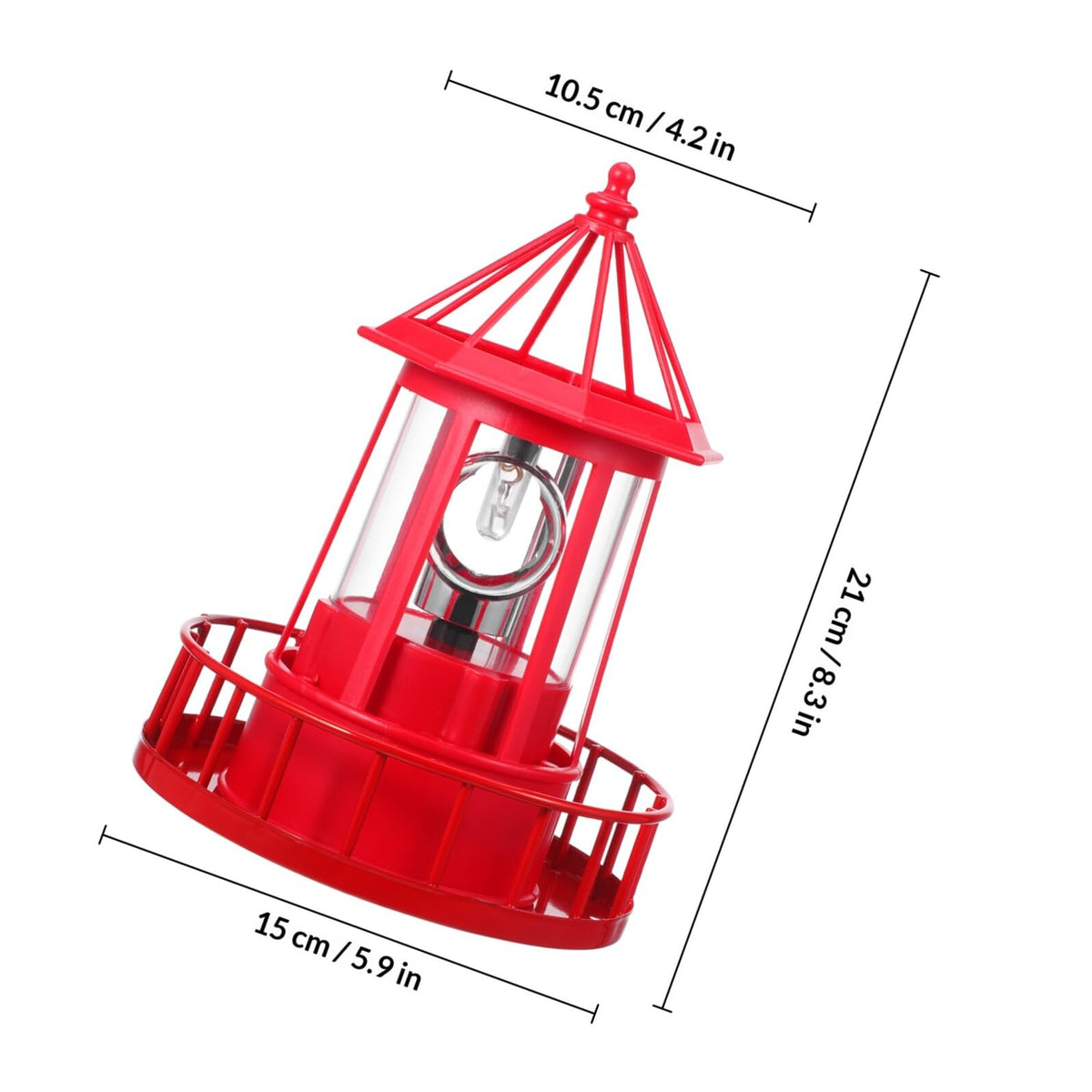 Solar Powered Rotating Lighthouse Garden Light Outdoor Waterproof Resin Iron Red Q757