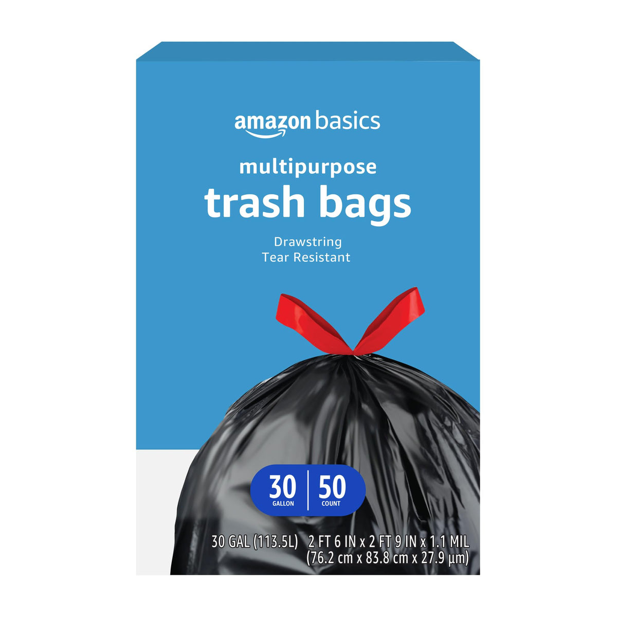 Multipurpose Drawstring Trash Bags, 30 Gallon, Tear Resistant, 50 Count S952