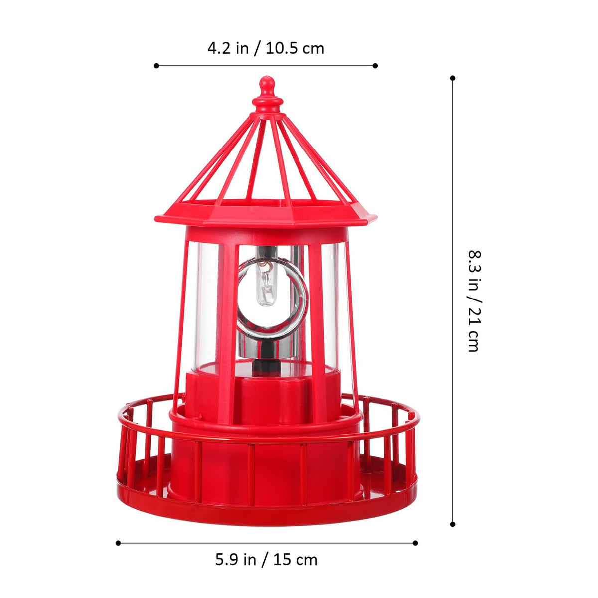 Solar Powered Rotating Lighthouse Garden Light Outdoor Waterproof Resin Iron Red Q757