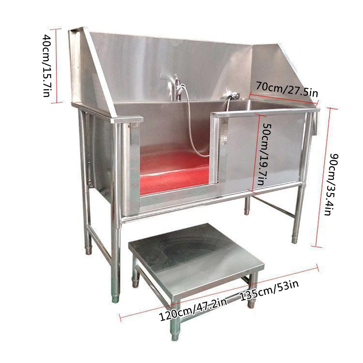47 Inch Stainless Steel Dog Grooming Tub with Walk-in Stairs W82131