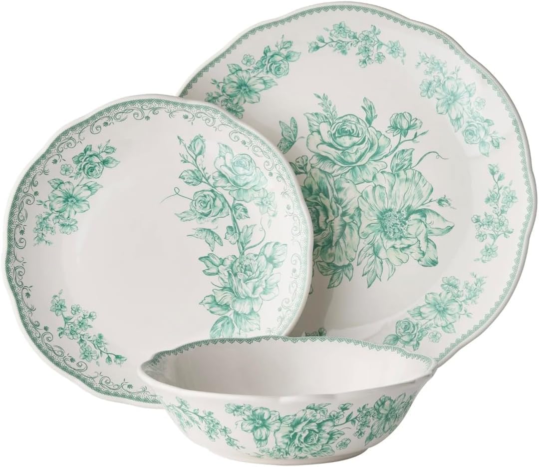 12-Piece Stoneware Dinnerware Set, Service for 4, Green N625