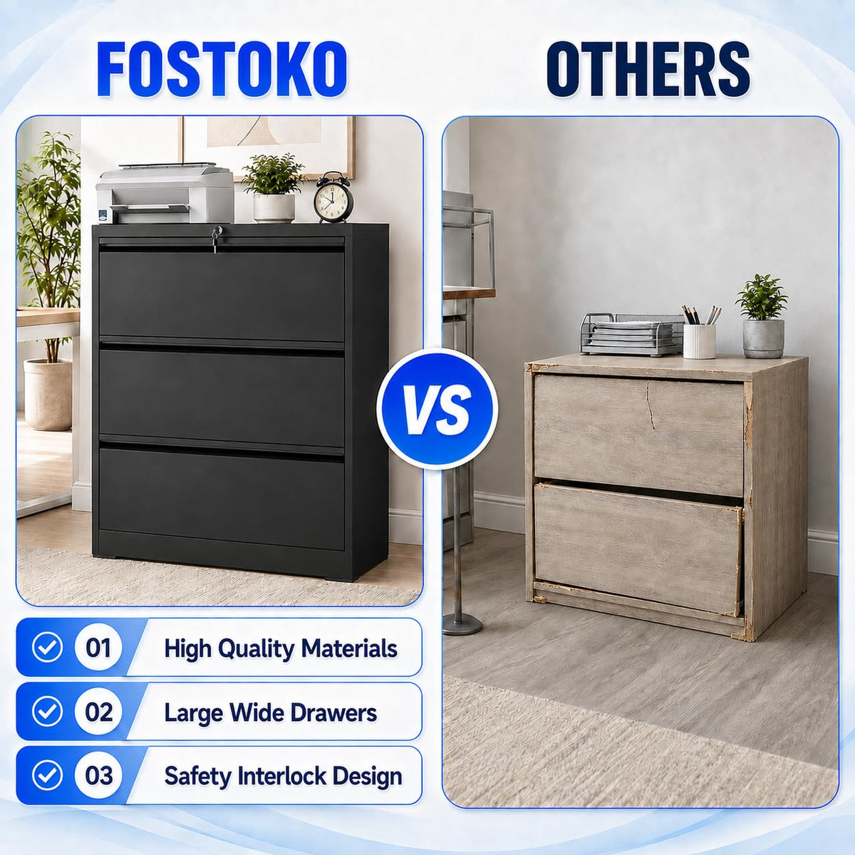 Black 3 Drawer Metal File Cabinet with Lock O690