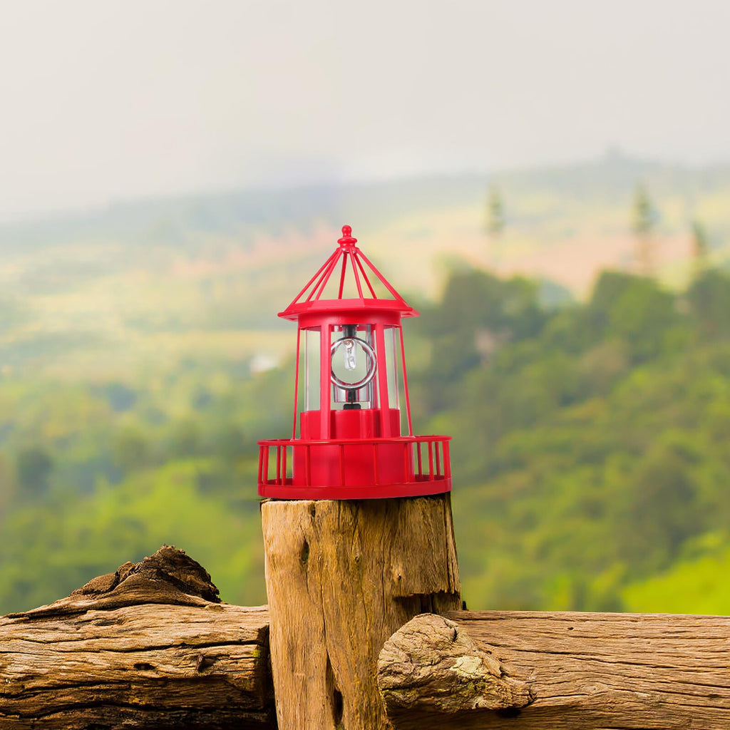 Solar Powered Rotating Lighthouse Garden Light Outdoor Waterproof Resin Iron Red Q757