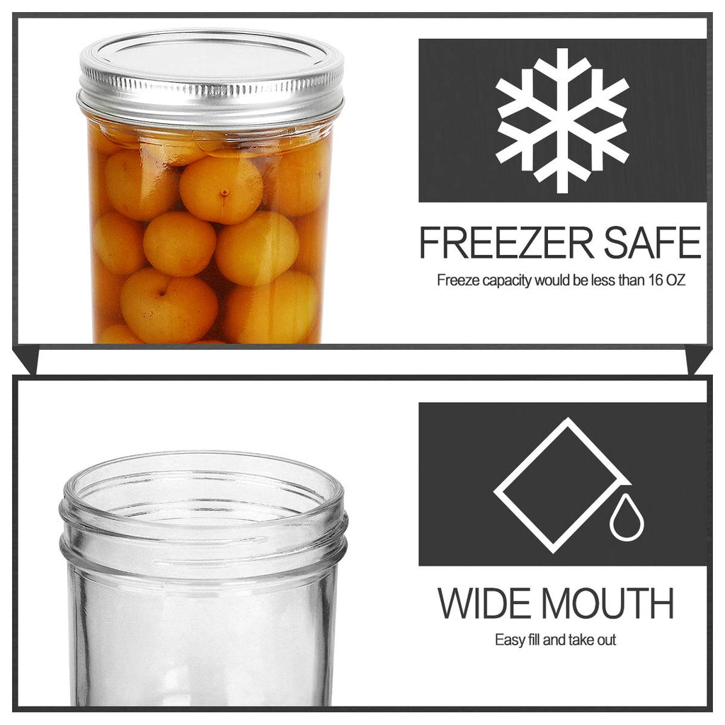 16oz Wide Mouth Mason Jars, 12 Pack with Lids & Bands O27616