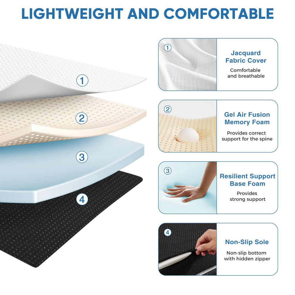 Twin Memory Foam 3 inch Folding Topper with Washable Cover Z988188