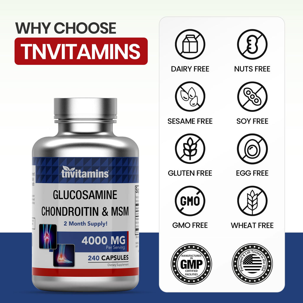 Glucosamine Chondroitin MSM 240 Capsules 4,000 mg Joint Support Supplement F976399