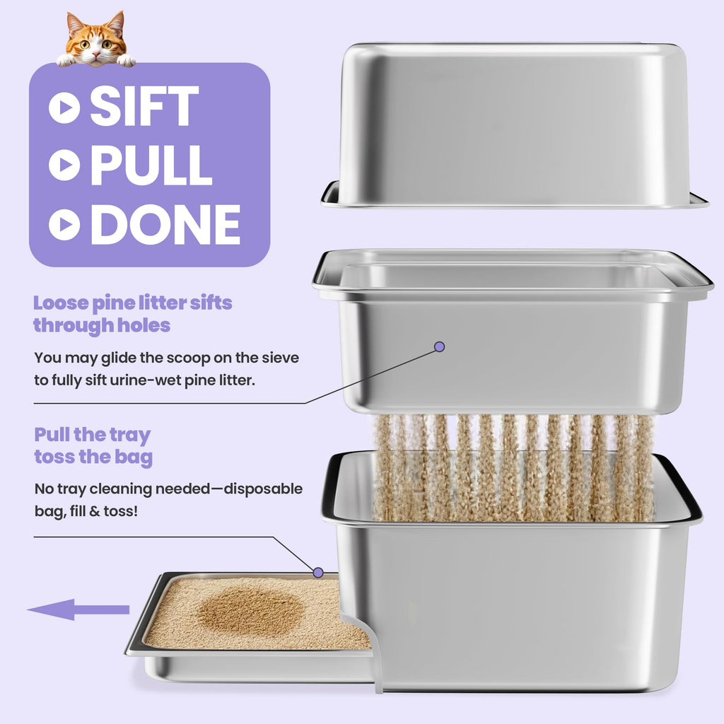 Stainless Steel Sifting Litter Box with Lid T5924