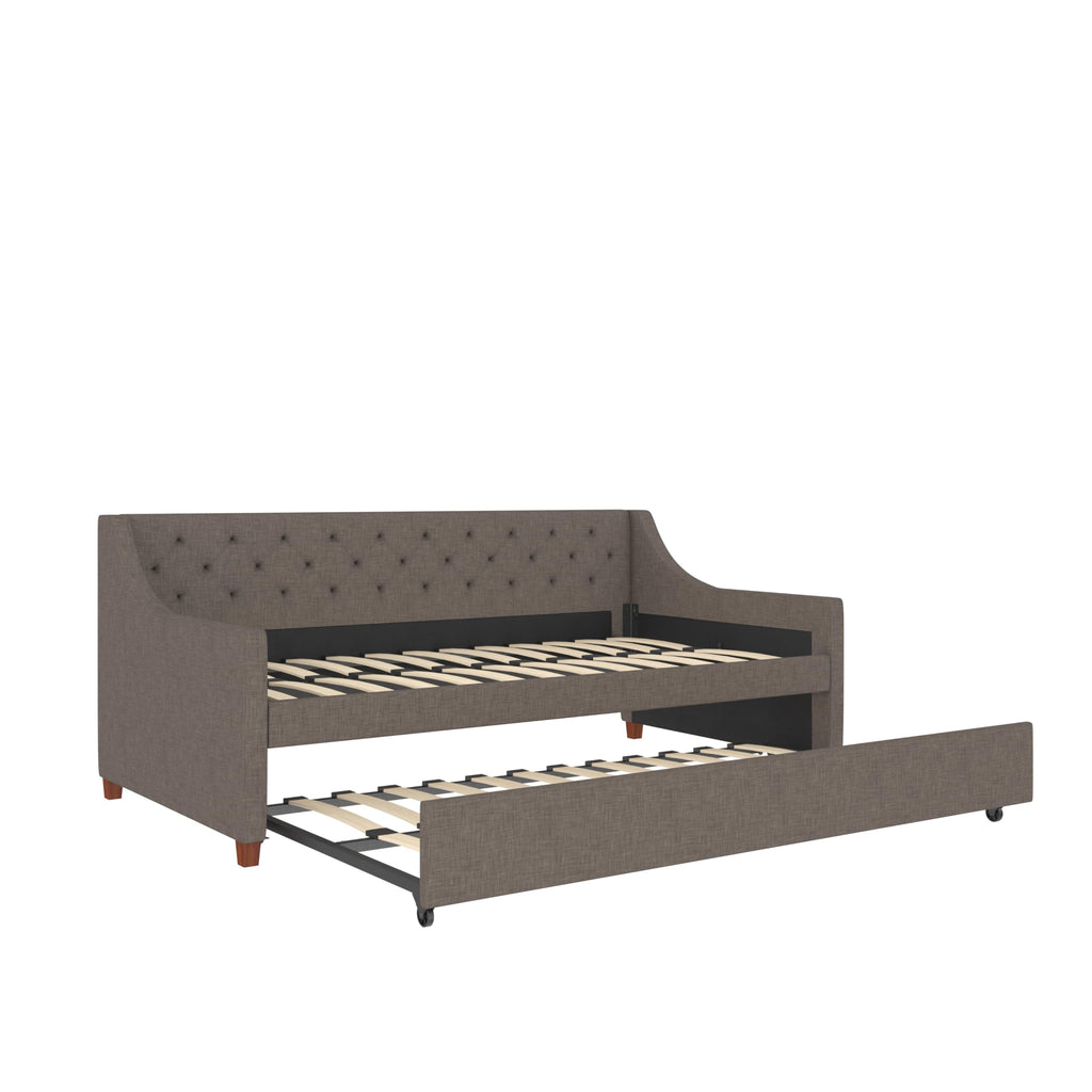 Grey Linen Twin over Twin Upholstered Daybed and Trundle Y832