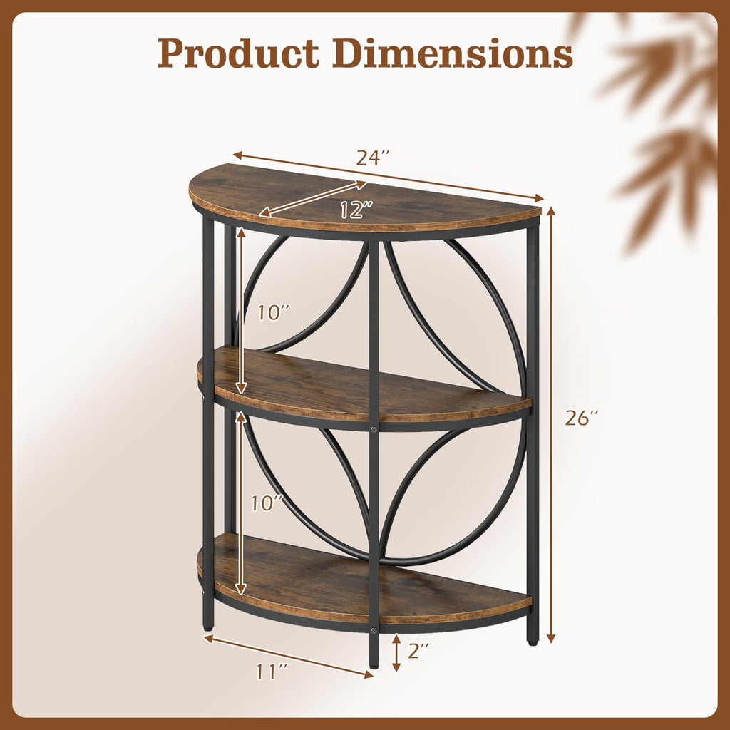 Half Round 3-Tier Sofa Side Table with Storage Shelves X893693