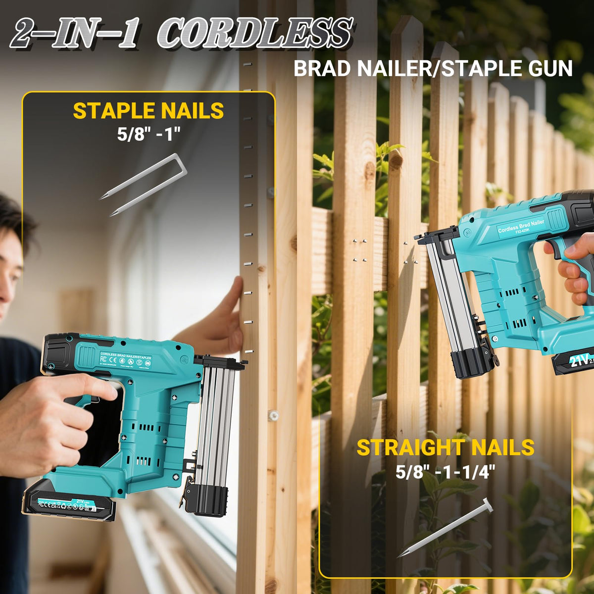 Cordless 2-in-1 21V Electric Nail Gun with Battery C5529