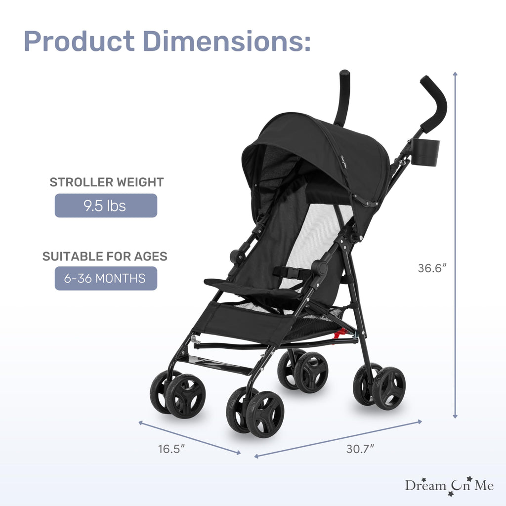 Lightweight Compact Umbrella Stroller with Cup Holder - Black E340573