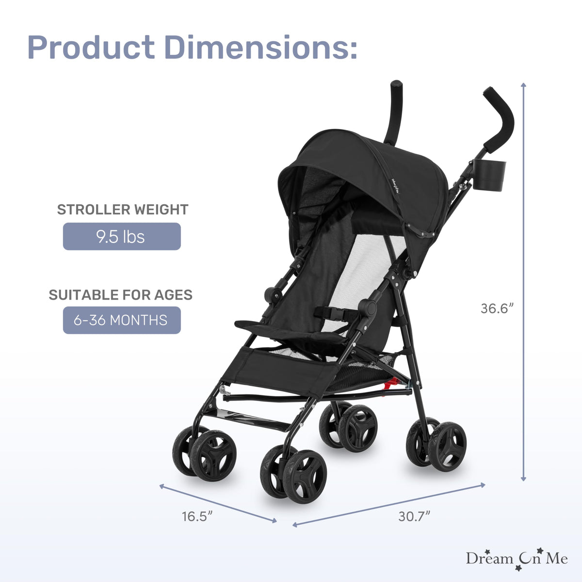 Lightweight Compact Umbrella Stroller with Cup Holder - Black E340573