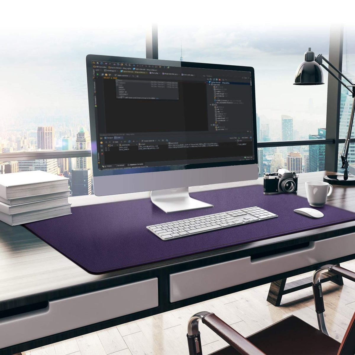 38"x16" Purple PU Leather Desk Pad S5459