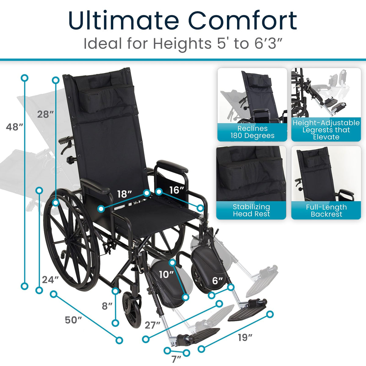 Reclining Wheelchair with Elevating Leg Rests N3427