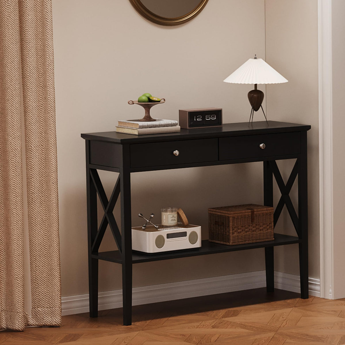 39" Entryway Table with Drawers and Storage Shelf R834