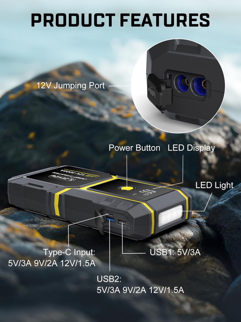 Peak 5000A 12V Portable Jump Starter with LCD Display D6348